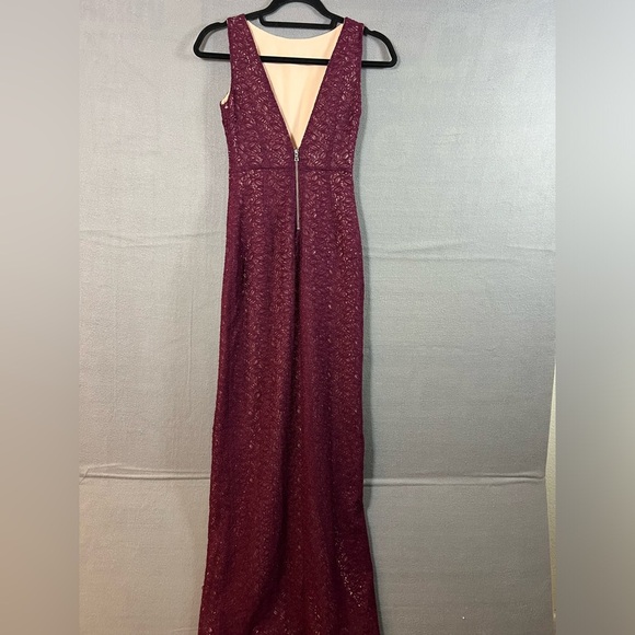 ALICE OLIVIA purple lace nude lining front slit formal dress US 0 - Picture 6 of 10